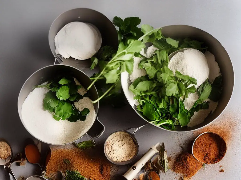 Arrowroot Plant with Arrowroot Powder Can and a Mixing Bowl