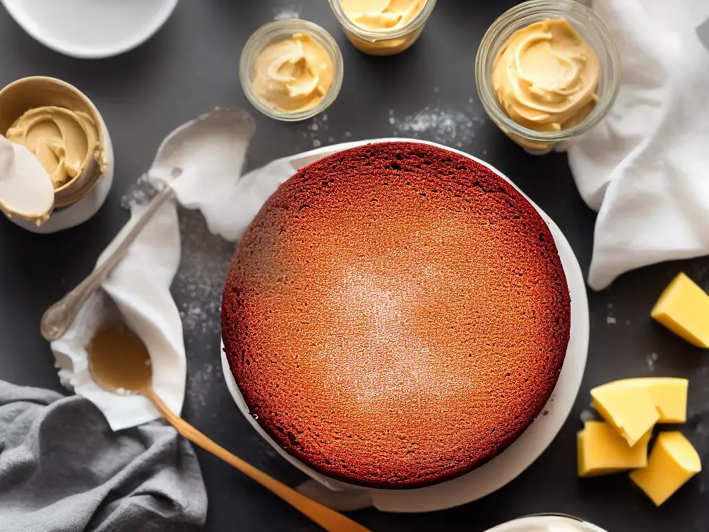 The image shows a creamy and smooth browned butter frosting, with a spoonful of the frosting next to it. The frosting is rich, nutty in flavor, and appears to be spread over a cake.