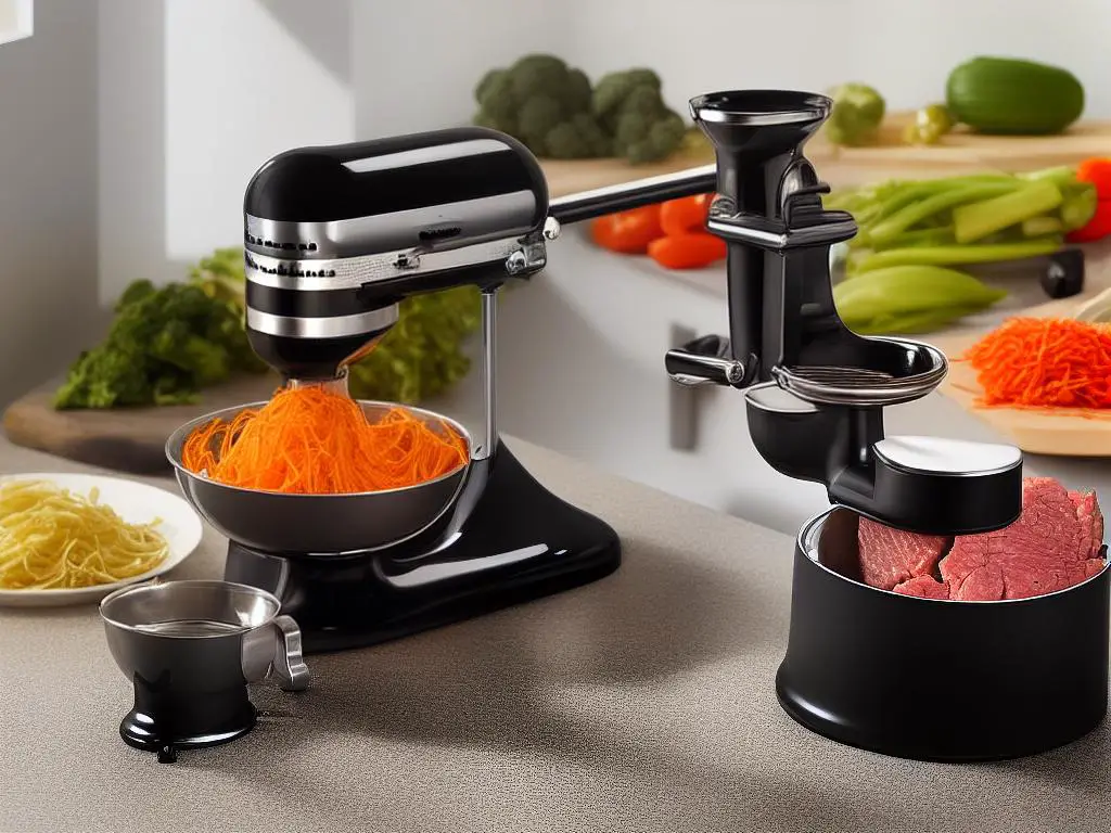 The KitchenAid meat grinder attachment helps to grind meat and vegetables to make homemade recipes.