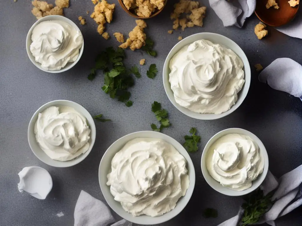 This image shows a bowl of whipped aquafaba with stiff peaks, similar in appearance to whipped egg whites.