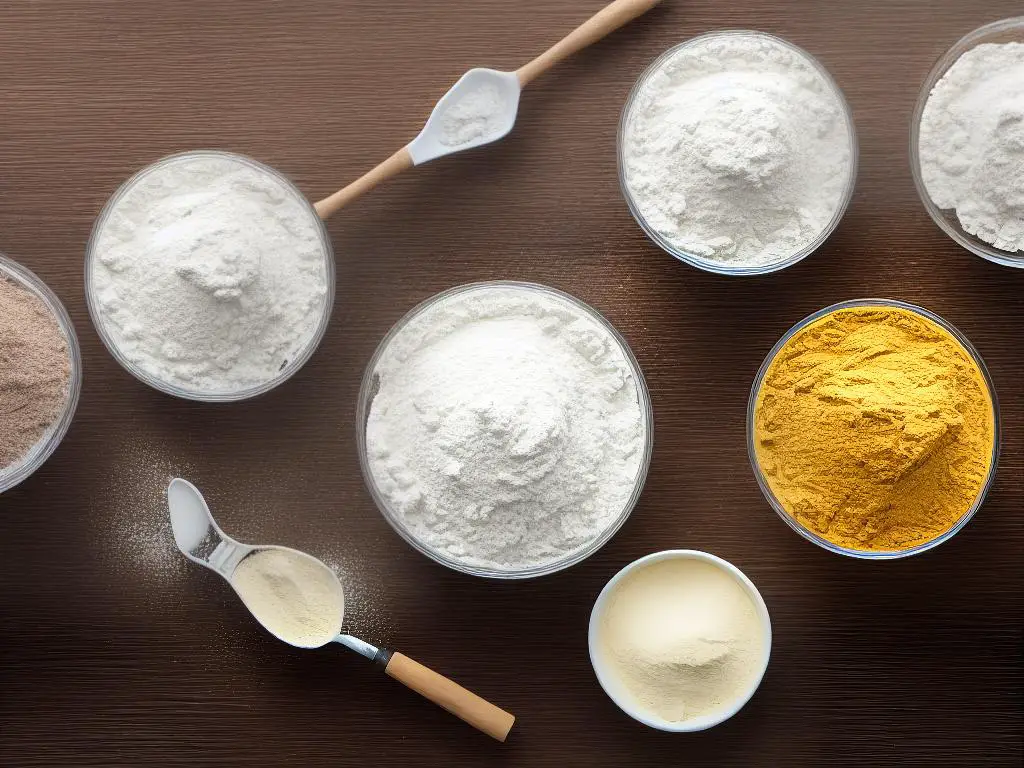 An image of arrowroot powder, cornstarch, and potato starch side by side.