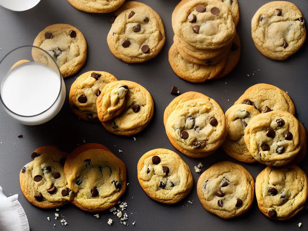 A picture of a batch of freshly baked cookies made with arrowroot powder-based dough, served with a glass of milk.