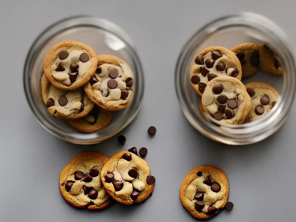 Illustration of a glass jar with chocolate chip cookies inside.