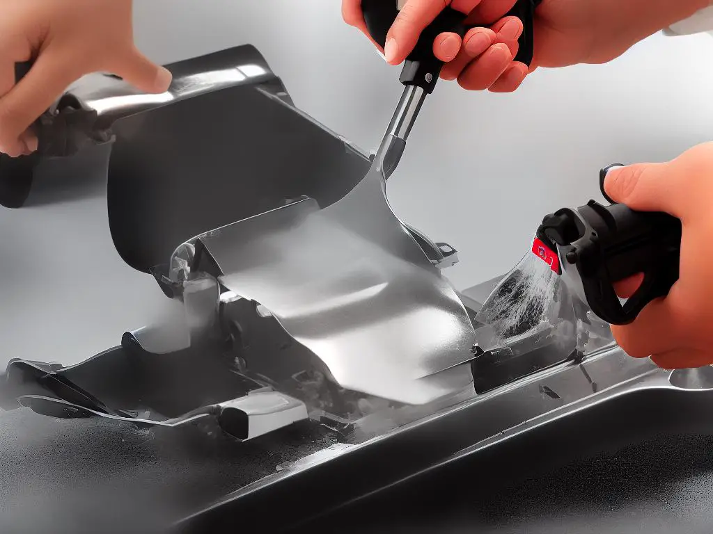 A person cleaning a ravioli maker attachment with a soft brush and cloth.