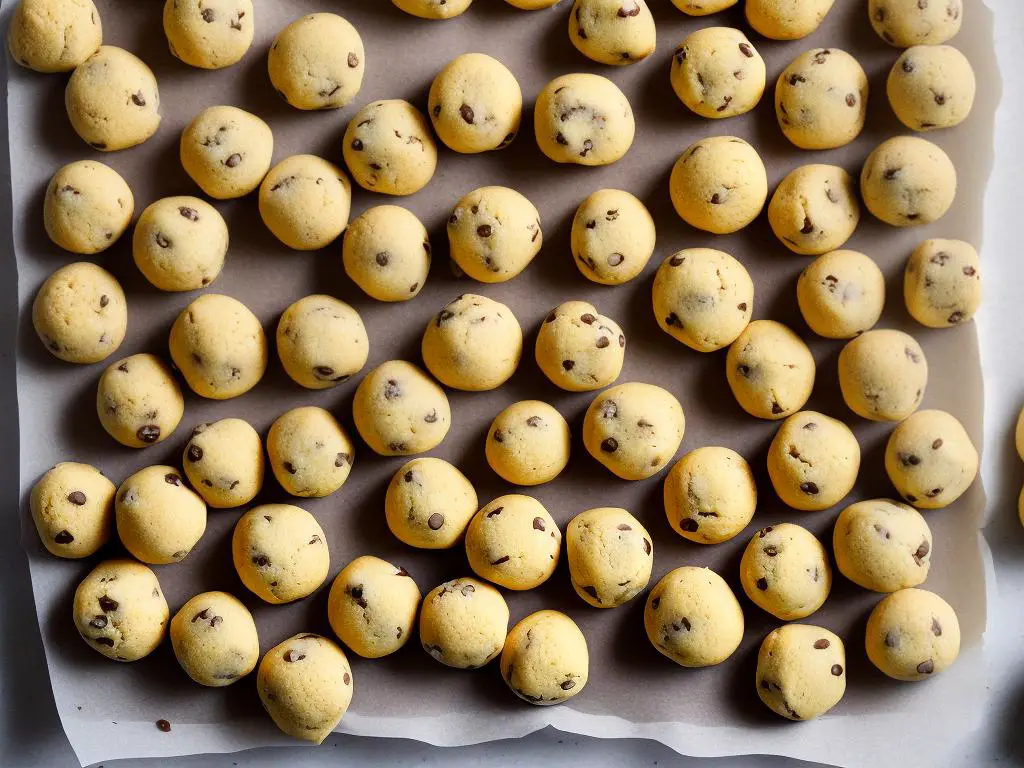 A batch of cookie dough balls and a stack of pre-portioned cookies ready for freezing.