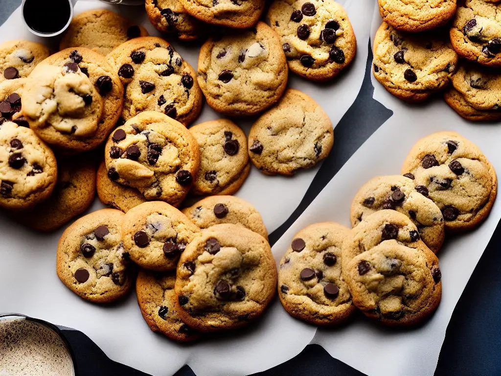 A picture of a tray of cookies with different varieties such as chocolate chip, peanut butter, and oatmeal raisin.