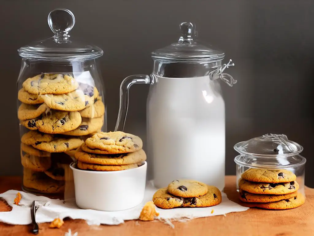 A cartoon image of a cookie jar with a lid and a label saying 'cookie storage'