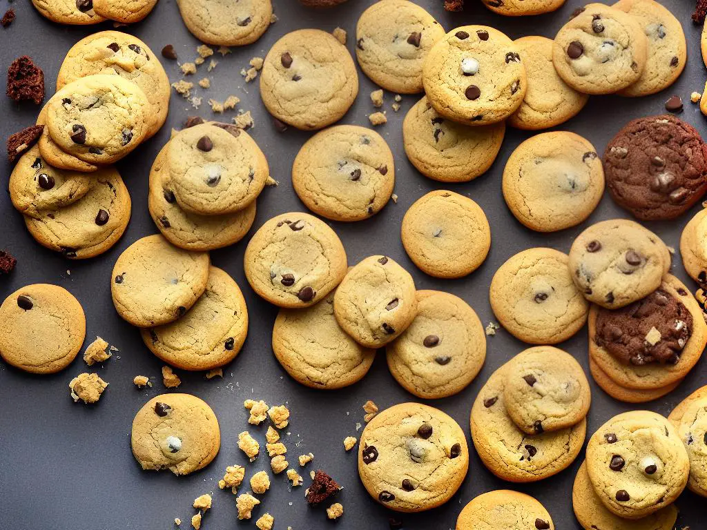 A cartoon image of seven different types of cookies described in the article including drop cookies, rolled cookies, slice-and-bake cookies, refrigerator cookies, bar cookies, molded cookies, and no-bake cookies.