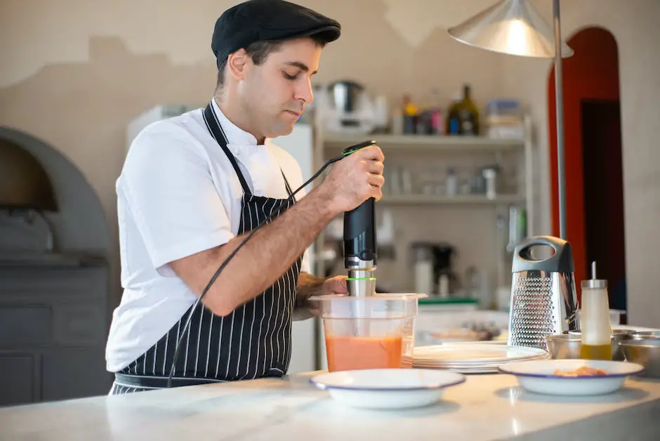 A chef using a food processor to prepare vegetables, meat and dough using multiple attachments to chop, shred, slice and mix.