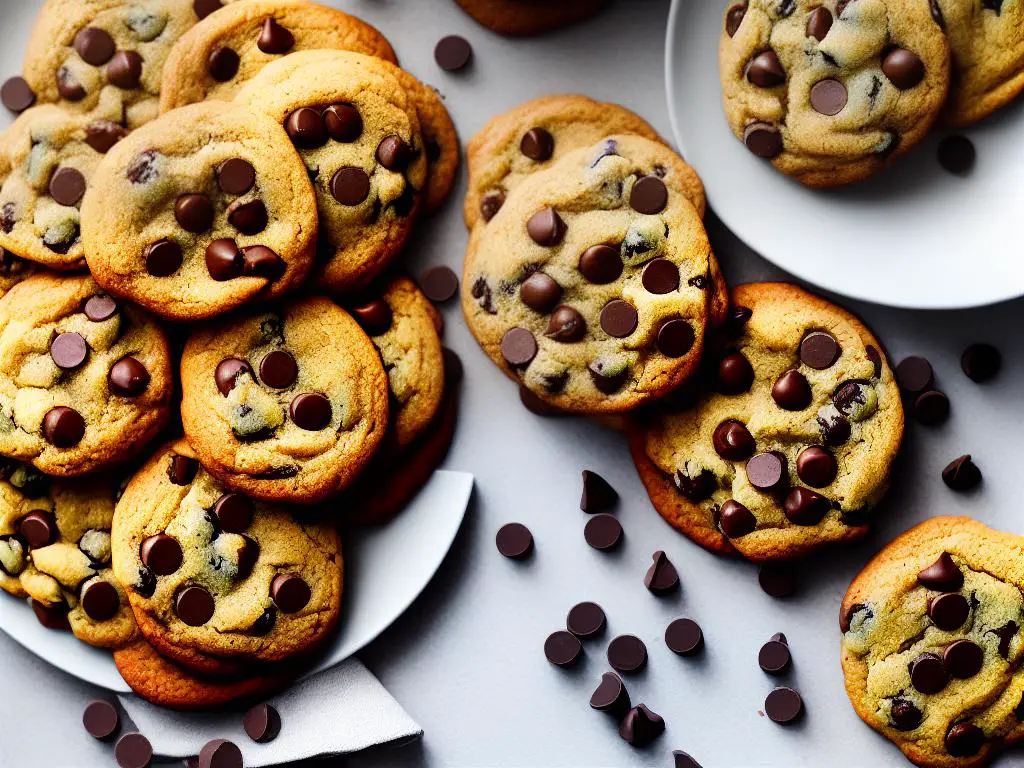 Picture of freshly baked gluten-free chocolate chip cookies in a plate