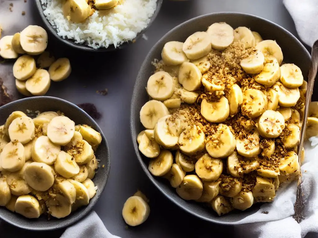 A bowl filled with smashed bananas