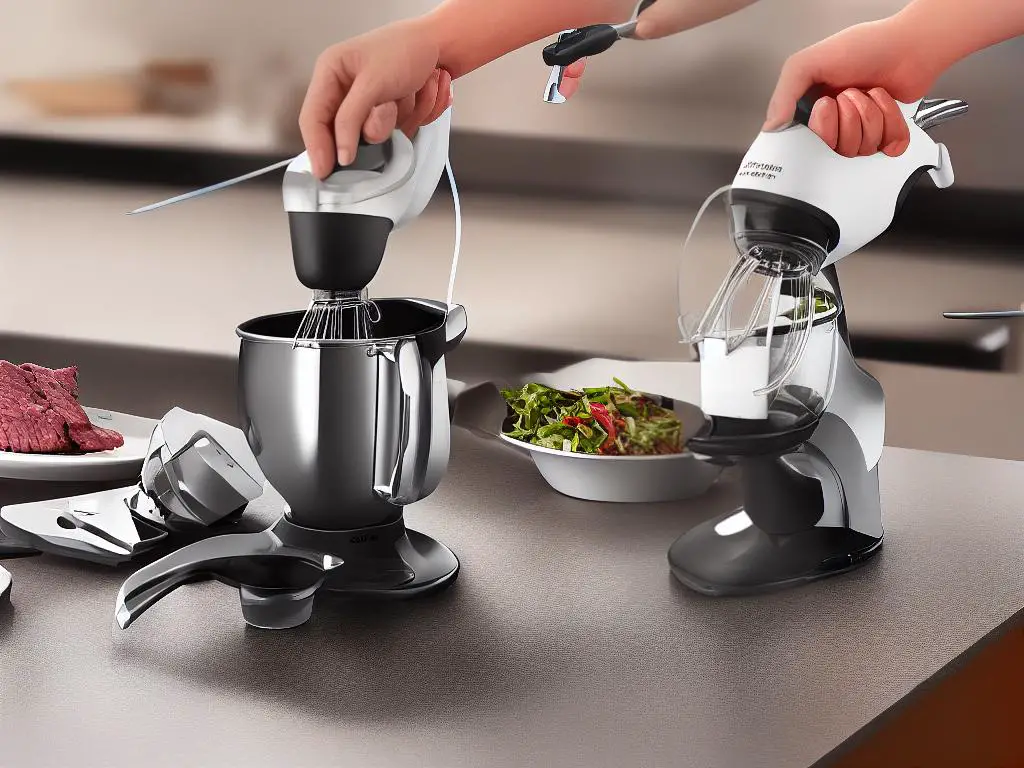 A device that attaches to a stand mixer and grinds meat.