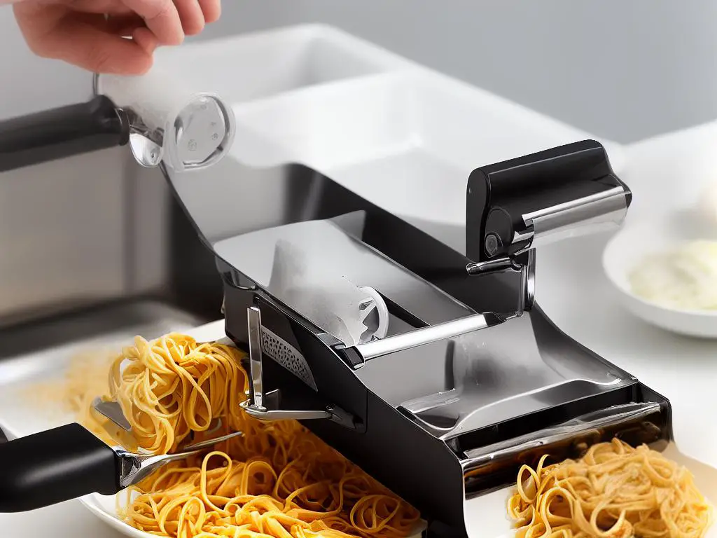 The KitchenAid Ravioli Maker Attachment is shown attached to a pasta roller and cranking out rows of perfectly formed ravioli with ease.