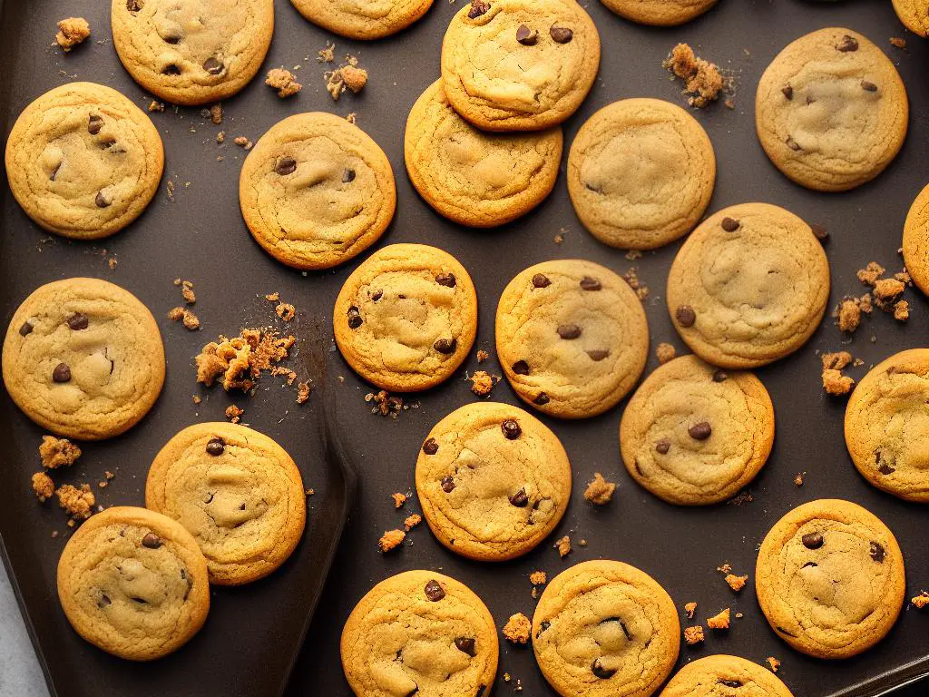 An image of a cookie sheet with perfectly golden-brown cookies on it, demonstrating how important it is to choose the right sheet to achieve the desired result.