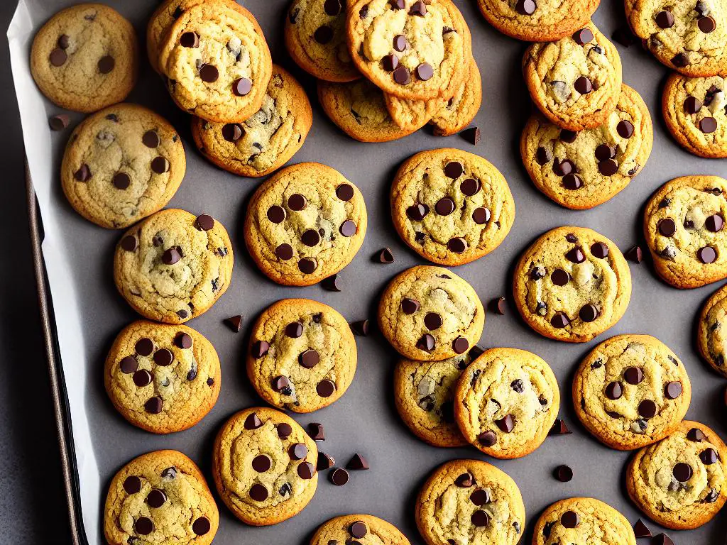 Picture of the Rachel Ray Non-Stick Baking Sheet with a batch of chocolate chip cookies, showcasing how the baked goods don't stick to the sheet