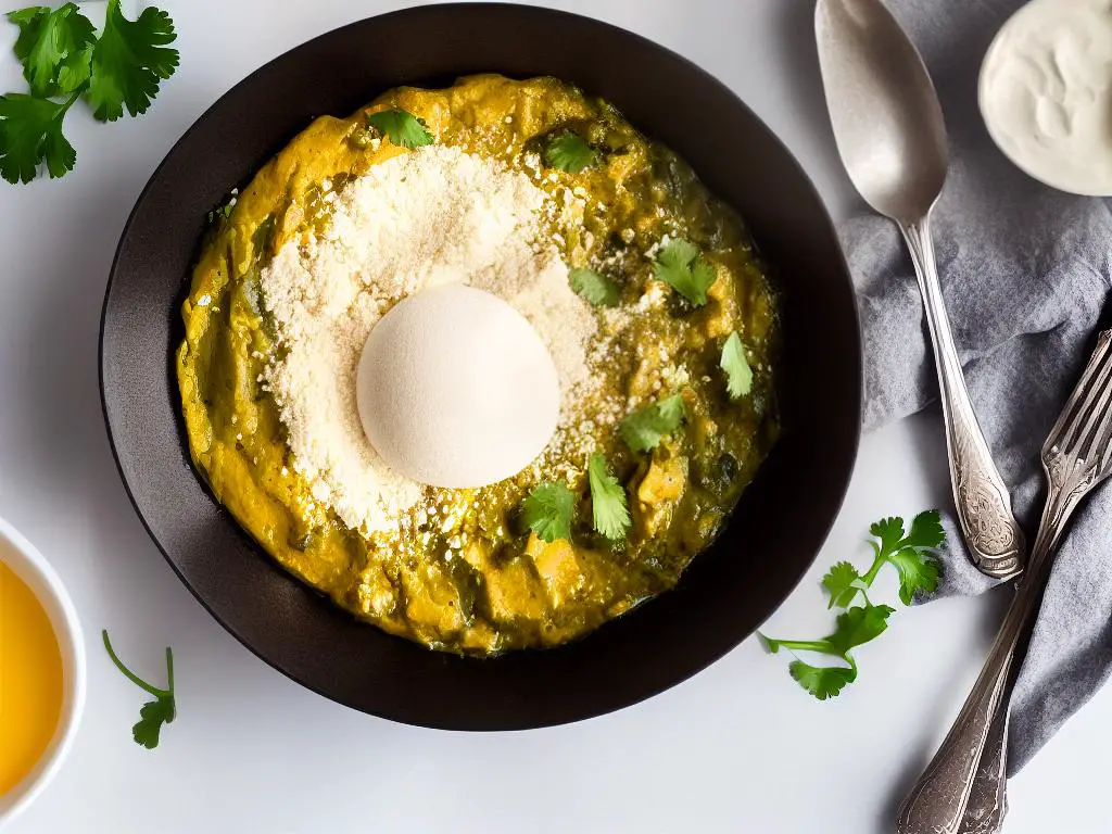 A picture of a bowl of blended silken tofu used as an egg substitute in a recipe for a vegan quiche.