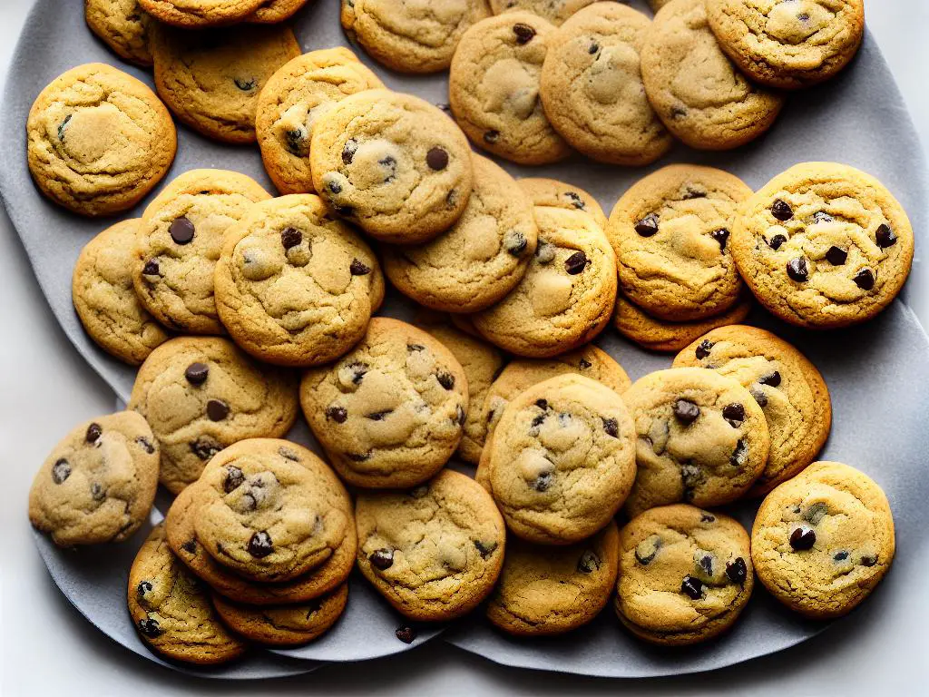 A picture of an assortment of cookies, which could include chocolate chip, peanut butter, snickerdoodle, oatmeal raisin, and sugar cookies. The cookies are shown on a white plate with a plain background. There appears to be seven cookies arranged in a circle formation.