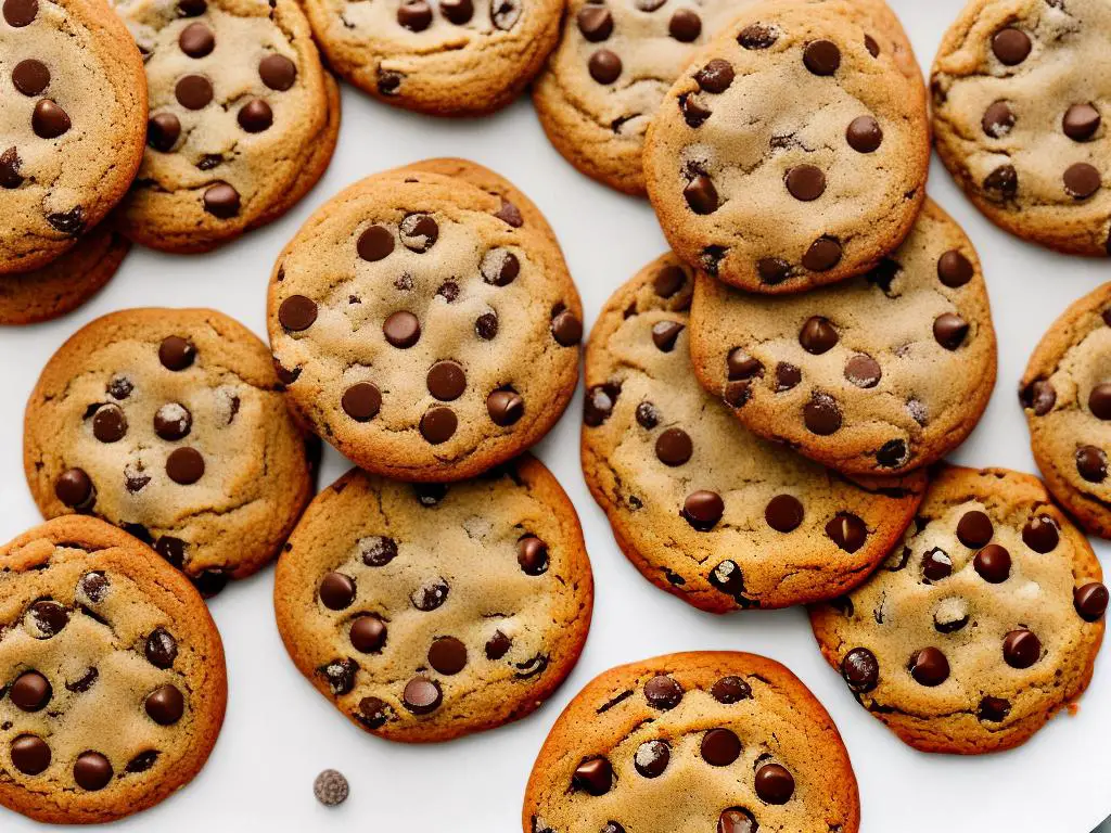 A picture of four different types of cookies - chocolate chip, oatmeal, sugar, and gingerbread - all baked to perfection.