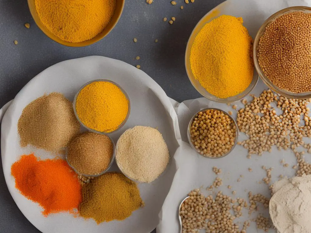 An image of chickpea, rye, and buckwheat flours.